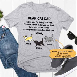 Apparel Dear Cat Dad Personalized Cat Dad Shirt Classic Tee / Ash Classic Tee / S