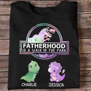 Apparel Fatherhood Walk In The Park Daddysaurus Personalized Shirt Classic Tee / Black Classic Tee / S