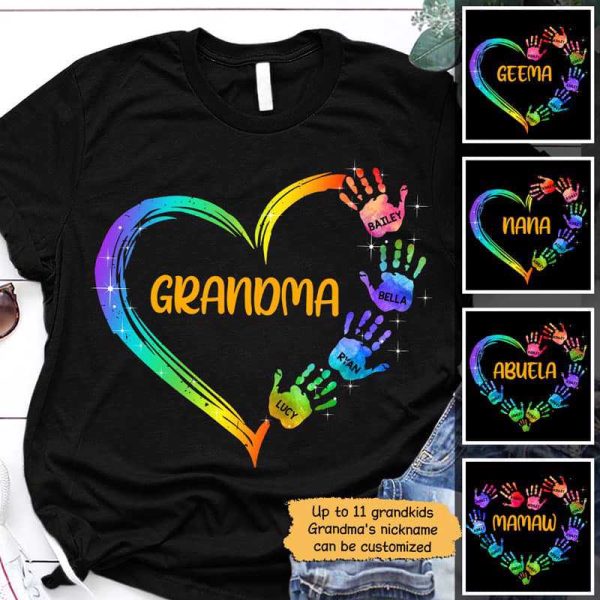 Apparel Grandma Mom Heart Hand Print Personalized Shirt Classic Tee / Black Classic Tee / S