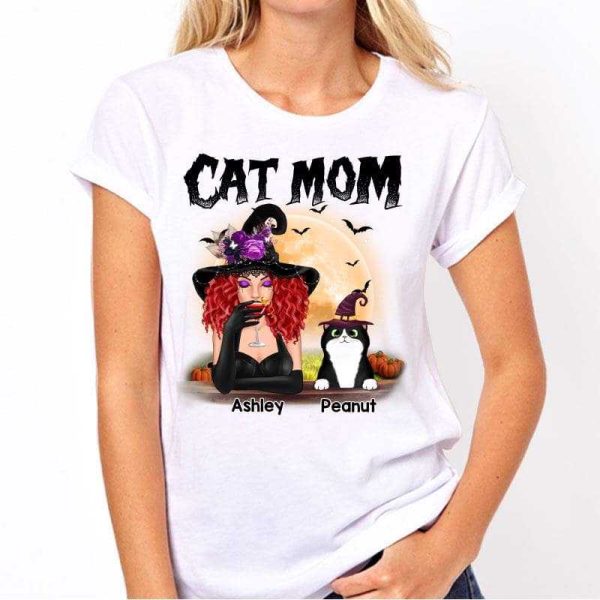Apparel Halloween Witch Cat Mom Personalized Shirt