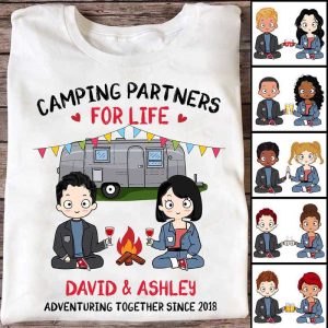 Apparel Happy Campers Camping Chibi Couple Personalized Shirt Classic Tee / White Classic Tee / S