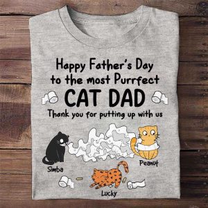 Apparel Happy Father‘s Day Toilet Paper Cats Personalized Shirt Classic Tee / Ash Classic Tee / S