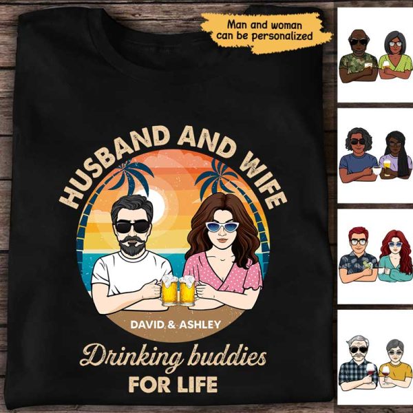 Apparel Husband Wife Drinking Buddies Personalized Shirt Classic Tee / Navy Classic Tee / S