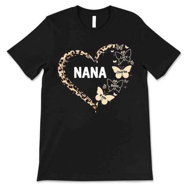 Apparel Leopard Mom Grandma Heart Personalized Shirt