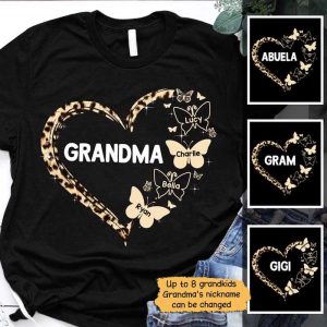 Apparel Leopard Mom Grandma Heart Personalized Shirt Classic Tee / Black Classic Tee / S