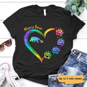 Apparel Mama Bear Heart Colorful Personalized Shirt Classic Tee / Black Classic Tee / S