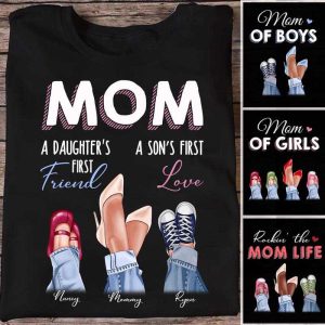 Apparel Mom Daughter First Friend Son First Love Personalized Shirt Classic Tee / Black Classic Tee / S