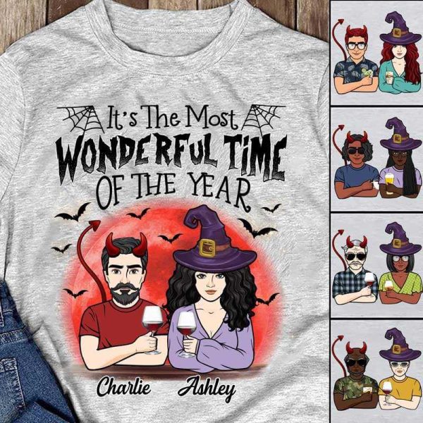 Apparel Most Wonderful Time Of The Year Halloween Couple Personalized Shirt Classic Tee / Ash Classic Tee / S