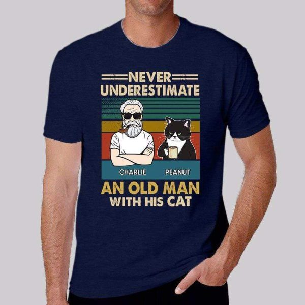 Apparel Never Underestimate An Old Man With His Cats Personalized Shirt