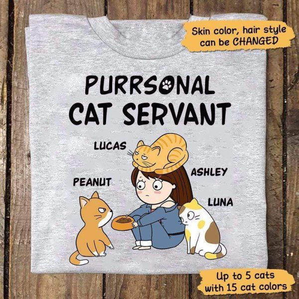 Apparel Purrsonal Servant Chibi Girl And Cats Personalized Shirt Classic Tee / Ash Classic Tee / S
