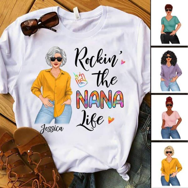 Apparel Rockin' Grandma Life Posing Nana Personalized Shirt - Test psnl Classic Tee / White Classic Tee / S