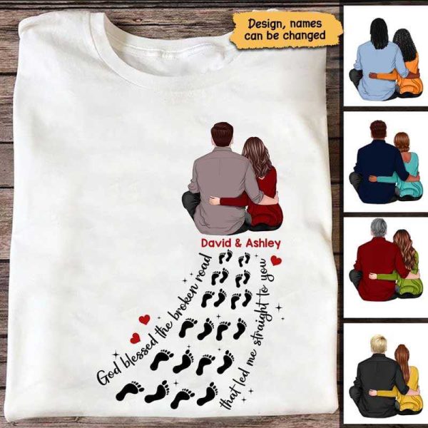 Apparel Sitting Couple God Blessed Broken Road Personalized Shirt Classic Tee / White Classic Tee / S