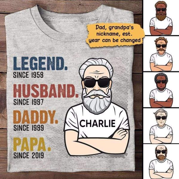 Apparel The Legend Grandpa Old Man Personalized Shirt Classic Tee / Ash Classic Tee / S