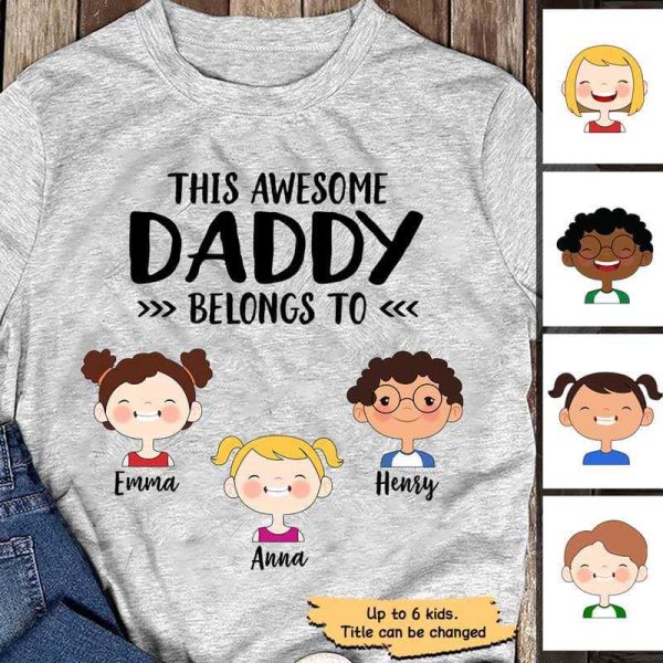 Apparel This Daddy Belongs To Cute Kid Face Personalized Shirt Classic Tee / Ash Classic Tee / S