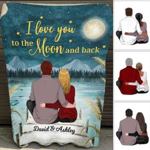 Fleece Blanket Couple Love You To The Moon And Back Personalized Fleece Blanket 60" x 80" - BEST SELLER