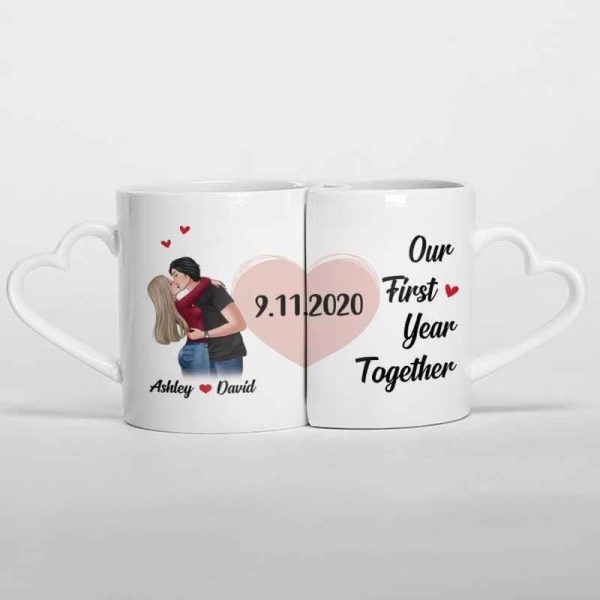 Heart Shaped Mug First Year Together Valentine Couple Personalized Heart Shaped Mug 11oz