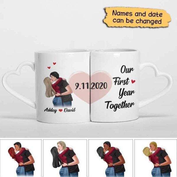 Heart Shaped Mug First Year Together Valentine Couple Personalized Heart Shaped Mug 11oz