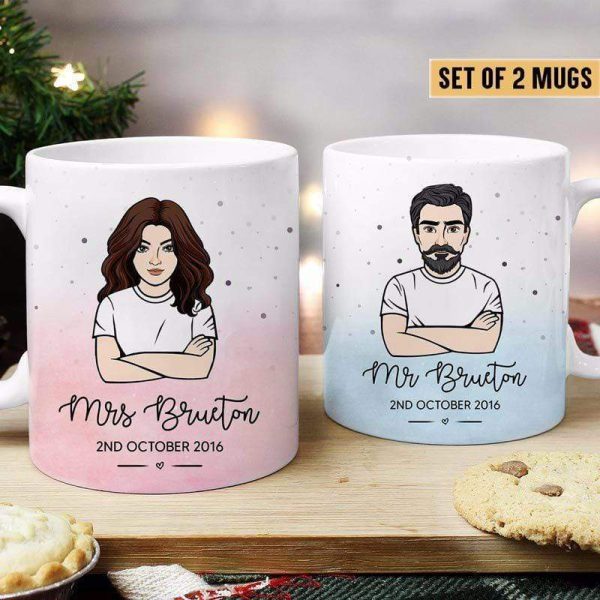 Mug Set Mr & Mrs Wedding Anniversary Gift Personalized Mug Set 11oz