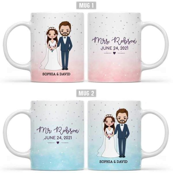 Mug Set Mr & Mrs Wedding Gift Anniversary Gift Chibi Personalized Mug Set 11oz