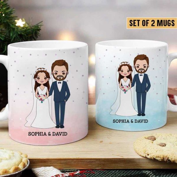 Mug Set Mr & Mrs Wedding Gift Anniversary Gift Chibi Personalized Mug Set 11oz