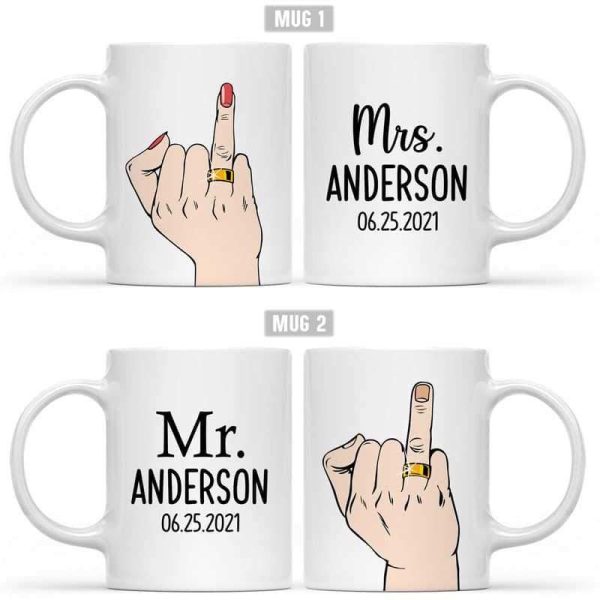 Mug Set Ring Finger Wedding Gift Anniversary Personalized Mug Set 11oz