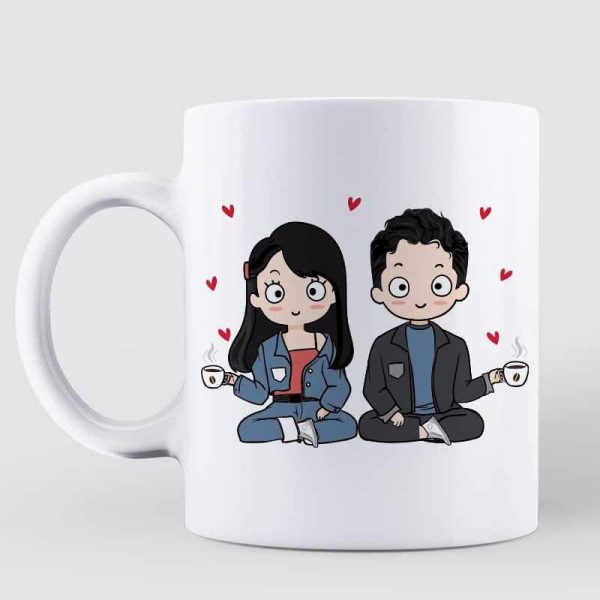 Mugs Chibi Couple Love Heart Initial Personalized Coffee Mug 11oz