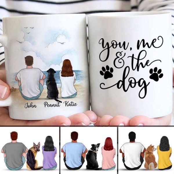 Mugs Couple And Dog Sitting Personalized Mug 11oz