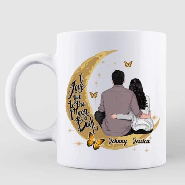 Mugs Couple Sitting Love You To The Moon And Back Personalized Mug 11oz