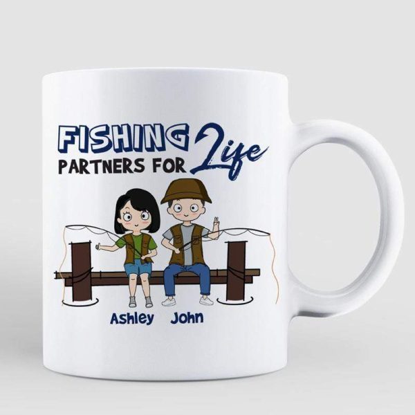 Mugs Fishing Partners For Life Chibi Couple Personalized Coffee Mug 11oz