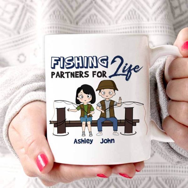 Mugs Fishing Partners For Life Chibi Couple Personalized Coffee Mug 11oz