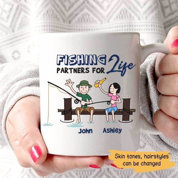 Mugs Fishing Partners For Life Couple Personalized Coffee Mug 11oz