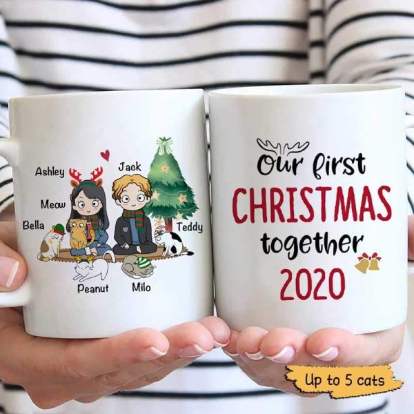 Mugs Our First Christmas 2020 Chibi Couple Cats Personalized Mug 11oz