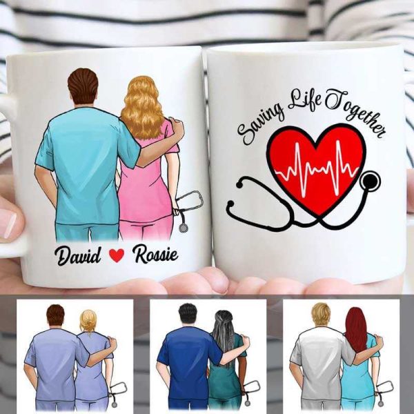 Mugs Saving Life Together Nurse Couple Personalized Mug 11oz