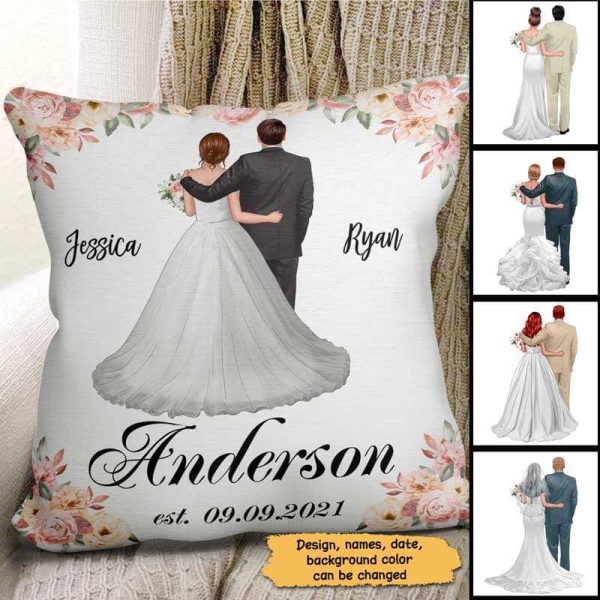 Pillow Mr. And Mrs. Couple Wedding Gift Personalized Pillow (Insert Included) 18x18 / Linen