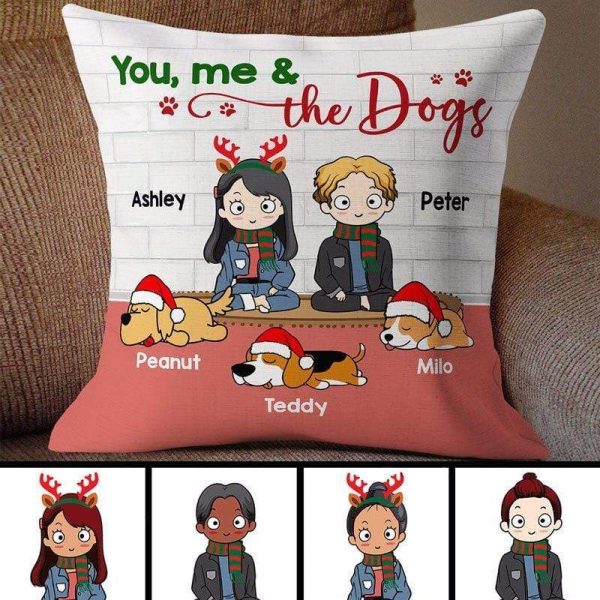 Pillow You Me Dogs Chibi Couple Christmas Personalized Pillow (Insert Included) 18x18 / Linen