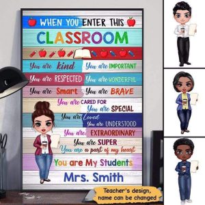 Poster Doll Teacher Wood Texture Classroom Personalized Vertical Poster 12x18