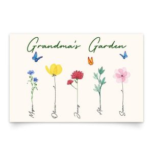 Poster Family Watercolor Flowers Personalized Horizontal Poster 18x12