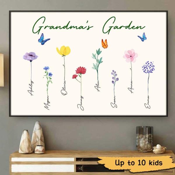 Poster Family Watercolor Flowers Personalized Horizontal Poster