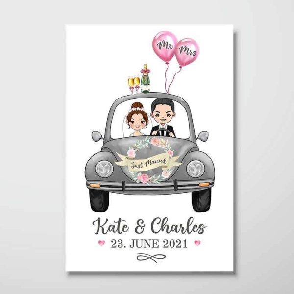 Poster Just Married Wedding Gift Personalized Vertical Poster