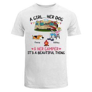 A Camping Girl And Her Fur Babies Personalized Shirt