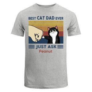 Best Cat Dad Fluffy Cat Personalized Light Color Shirt
