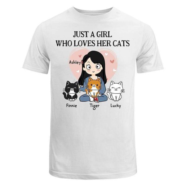 T-Shirt Just A Girl Who Loves Her Cat Personalized Shirt Sweatshirt / Light Pink Sweatshirt / 3XL