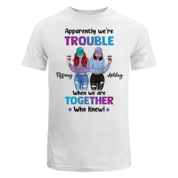 T-Shirt We're Trouble Besties Front View Personalized Shirt Sweatshirt / Light Pink Sweatshirt / 3XL