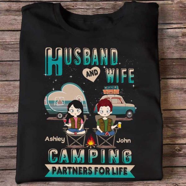 T-shirts Camping Couple New Retro Personalized Shirt Classic Tee / S / Black