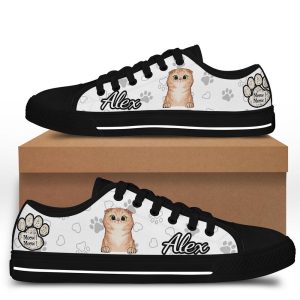 Cat Lover Gift Personalized Name Low Top Color Shoes