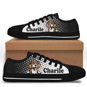 Dog Lover Gift Personalized Dog Name Low Top Black And White Shoes