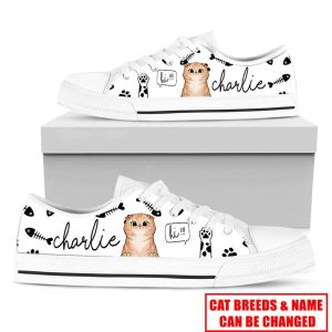 Cat Says "Hi"  Personalized Name Low Top Shoes