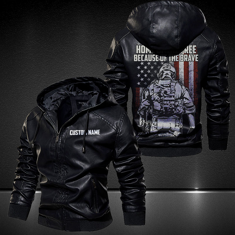 Personalized Leather Jacket Us Veteran-Home Of The Free - Vetigoti