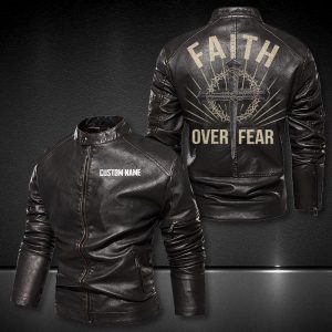 Personalized Leather Jacket Faith Over Fear