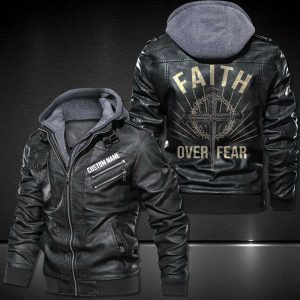 Personalized Leather Jacket Faith Over Fear